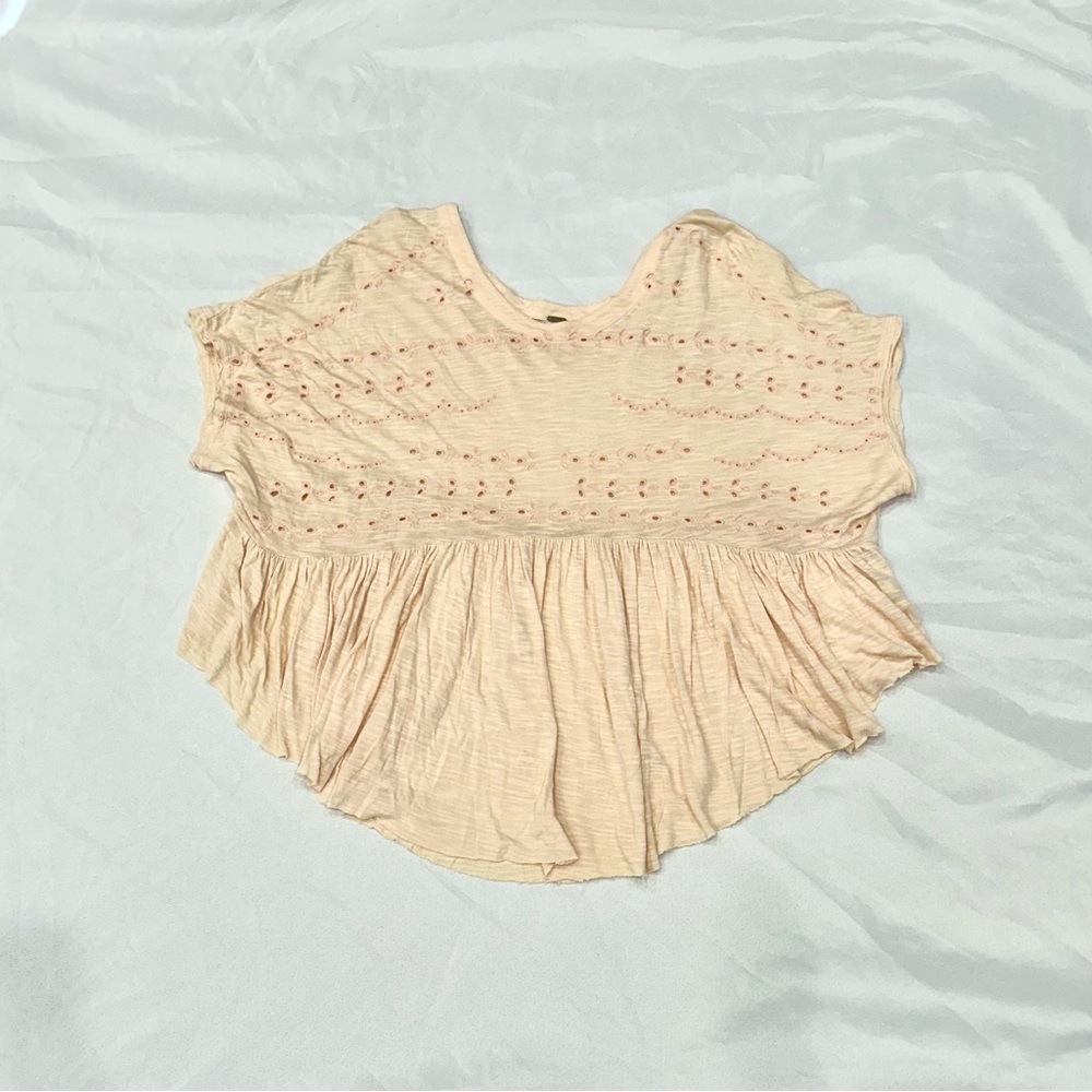 Free People Peach Eyelet Babydoll Top